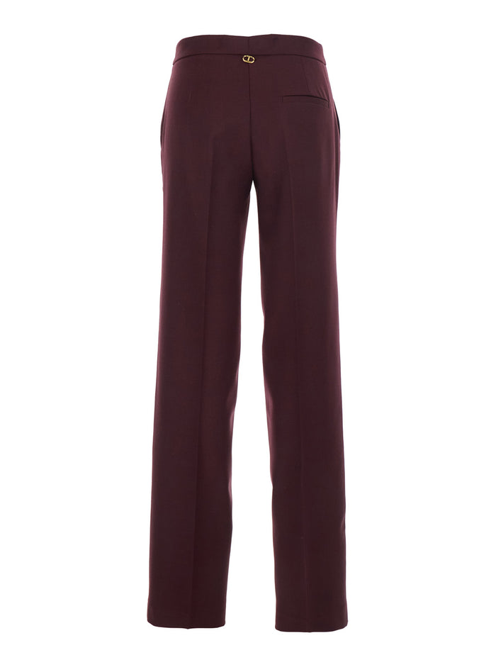 Violet Pants with Concealed Front Closure and Logo Plaque on the Rear in Wool Blend Stretch Woman Trousers
