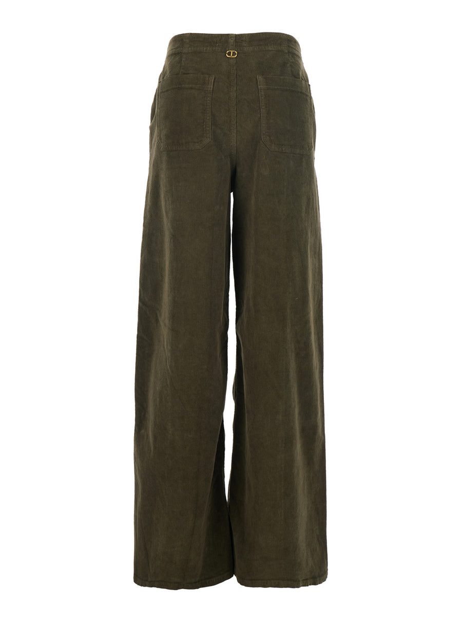 Brown Ribbed Velvet Pants With Belt Loops Cotton Trousers