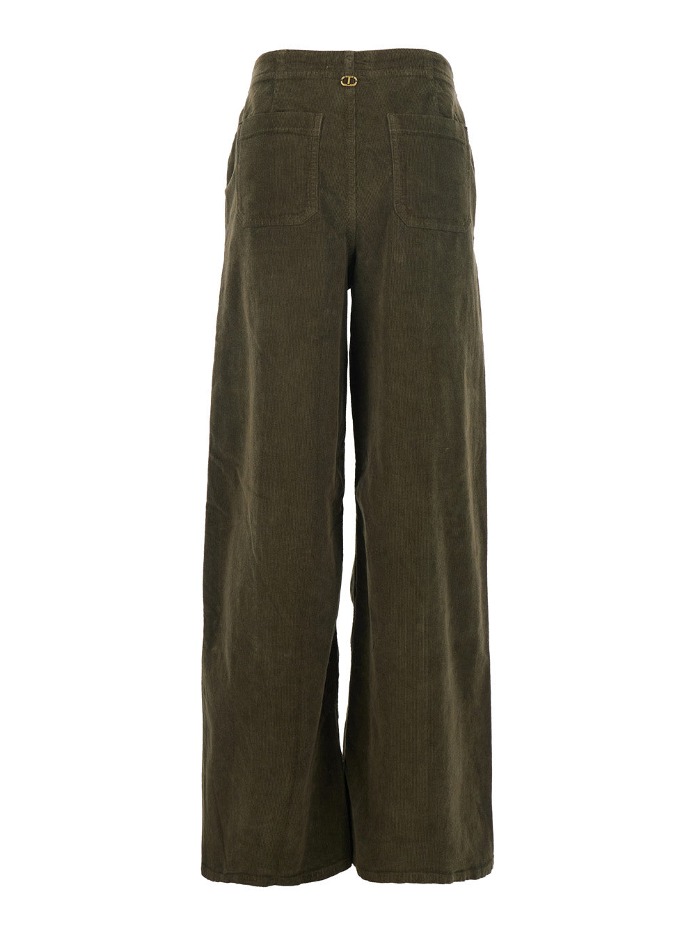 Brown Pants with Belt Loops in Ribbed Velvet Woman Green Cotton Elastane Trousers