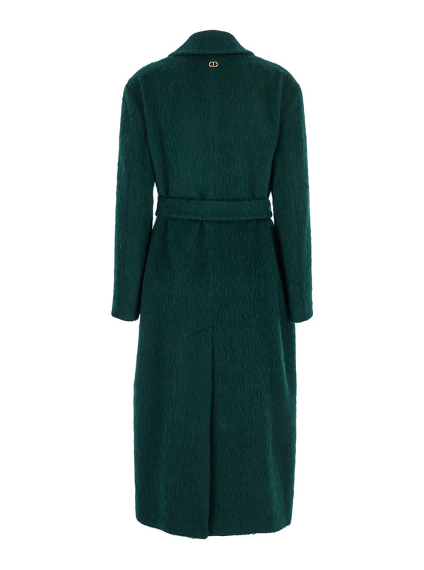 Green Double-Breasted Wool Blend Coat Acrylic