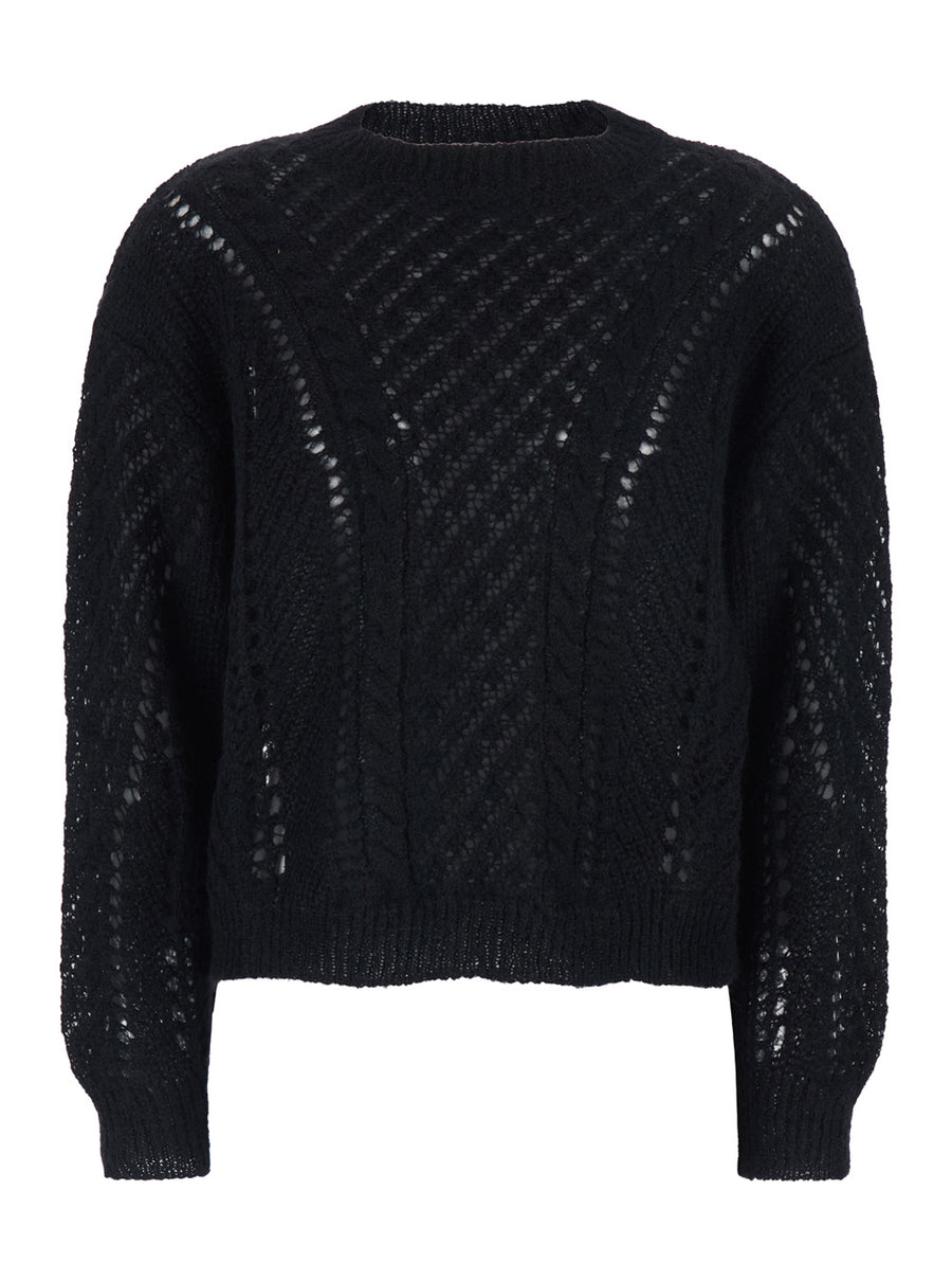 Black Crewneck Sweater With Logo Plaque Wool Tops