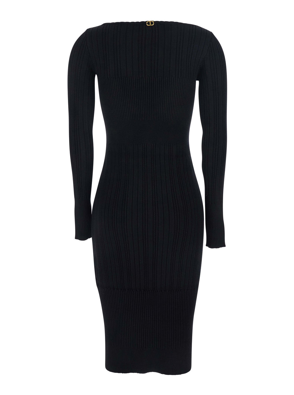 Black Long Dress with Boat Neck and Ribbed Design in Fabric Woman Viscose Textile Paper