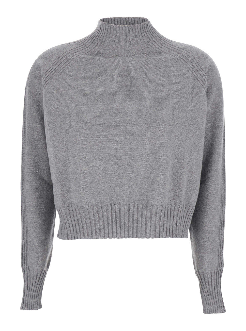 Grey Turtleneck Sweater With Crop Design Cashmere Woman Jersey
