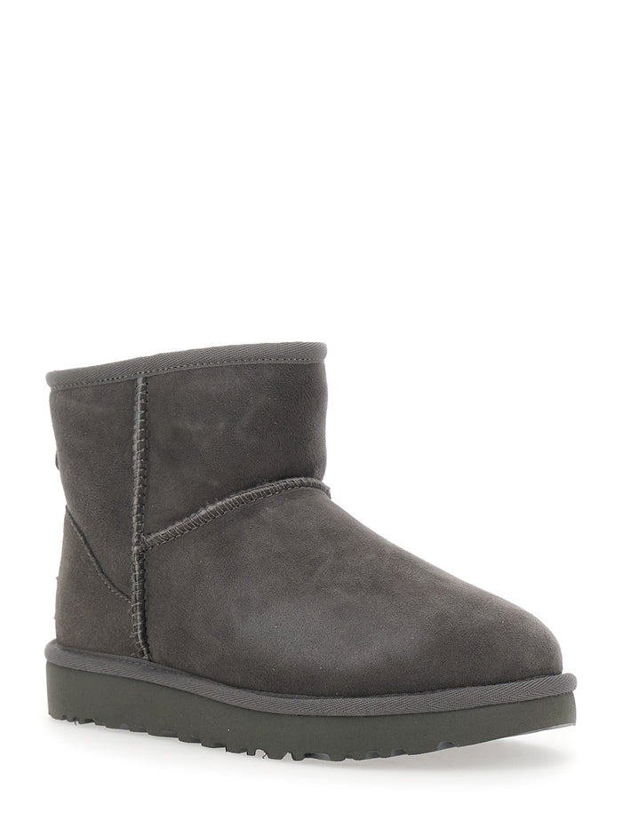 Classic Mini Grey Ankle Boots With Logo Patch On The Rear Suede Woman Leather Twinface