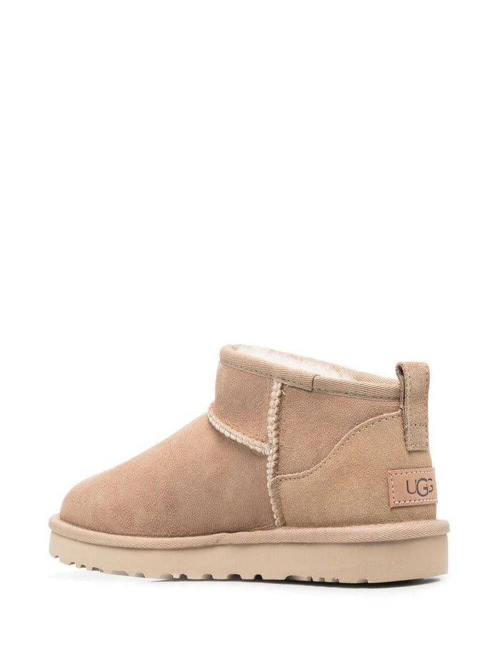 Beige Ultra Mini Boots Suede Woman Twinface Leather Ankle