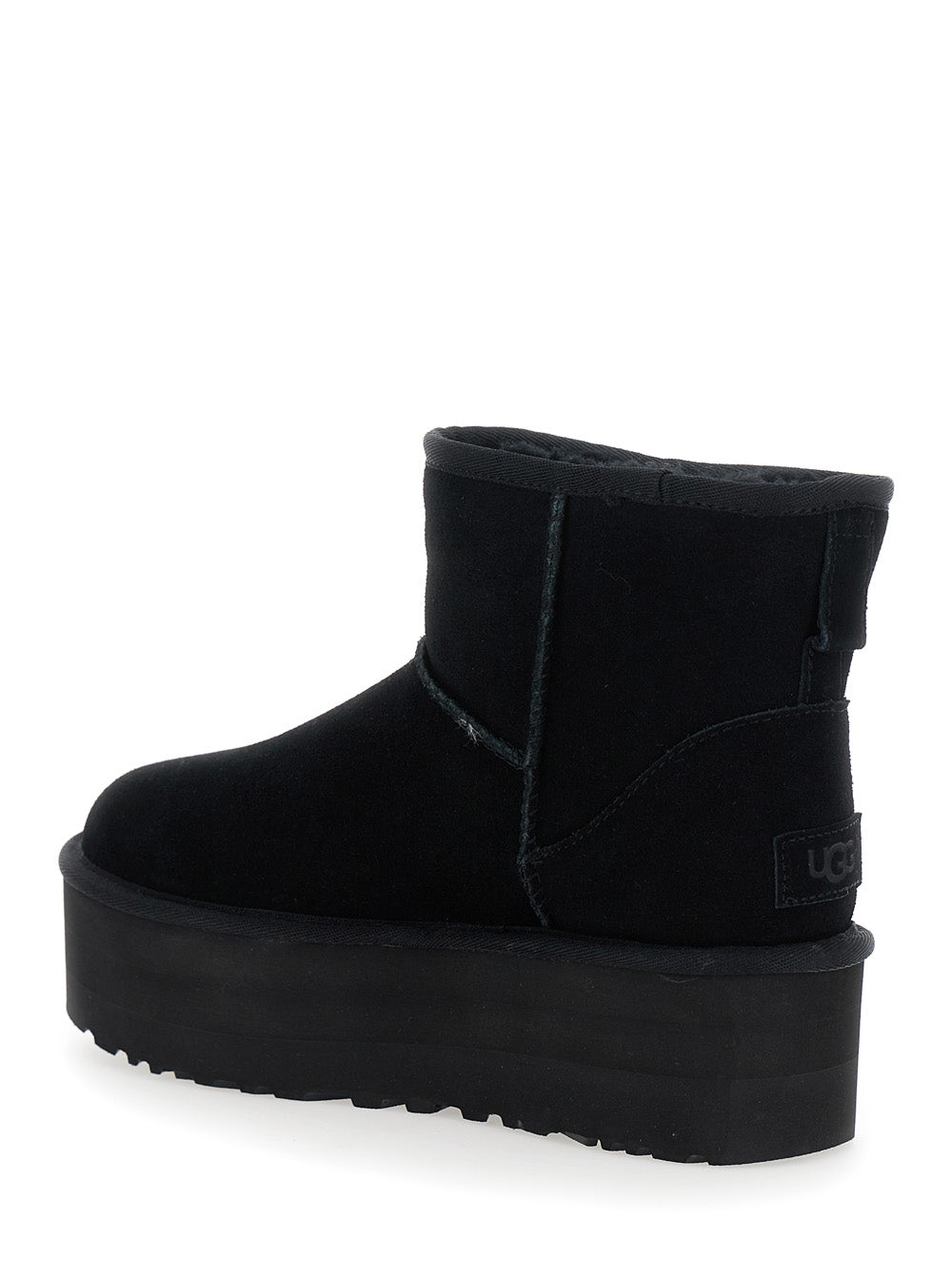 Classic Mini Platform Black Ankle Boots With Suede Woman Leather