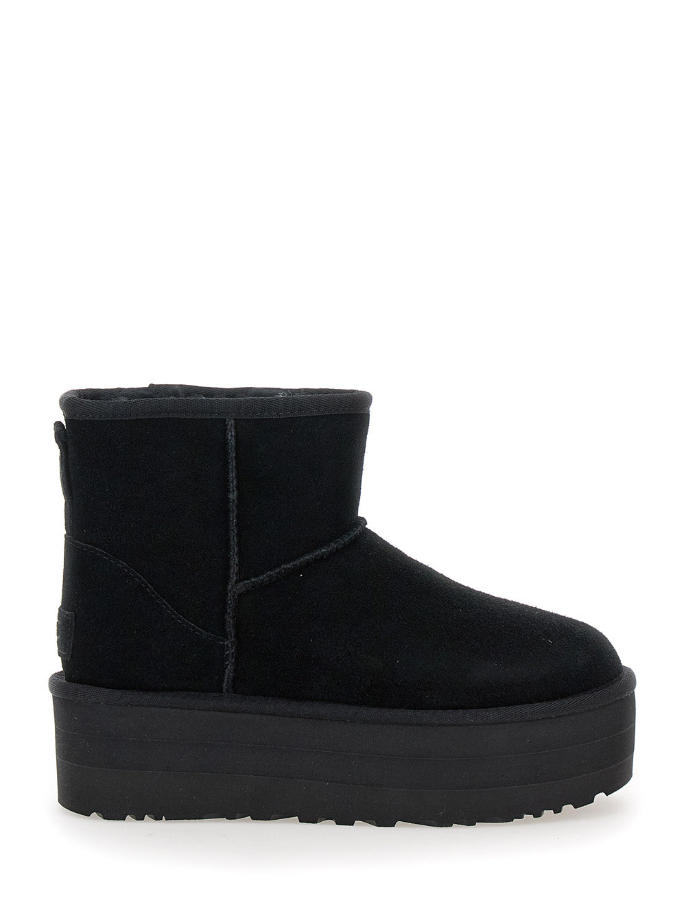 Classic Mini Platform Black Ankle Boots With Suede Woman Leather