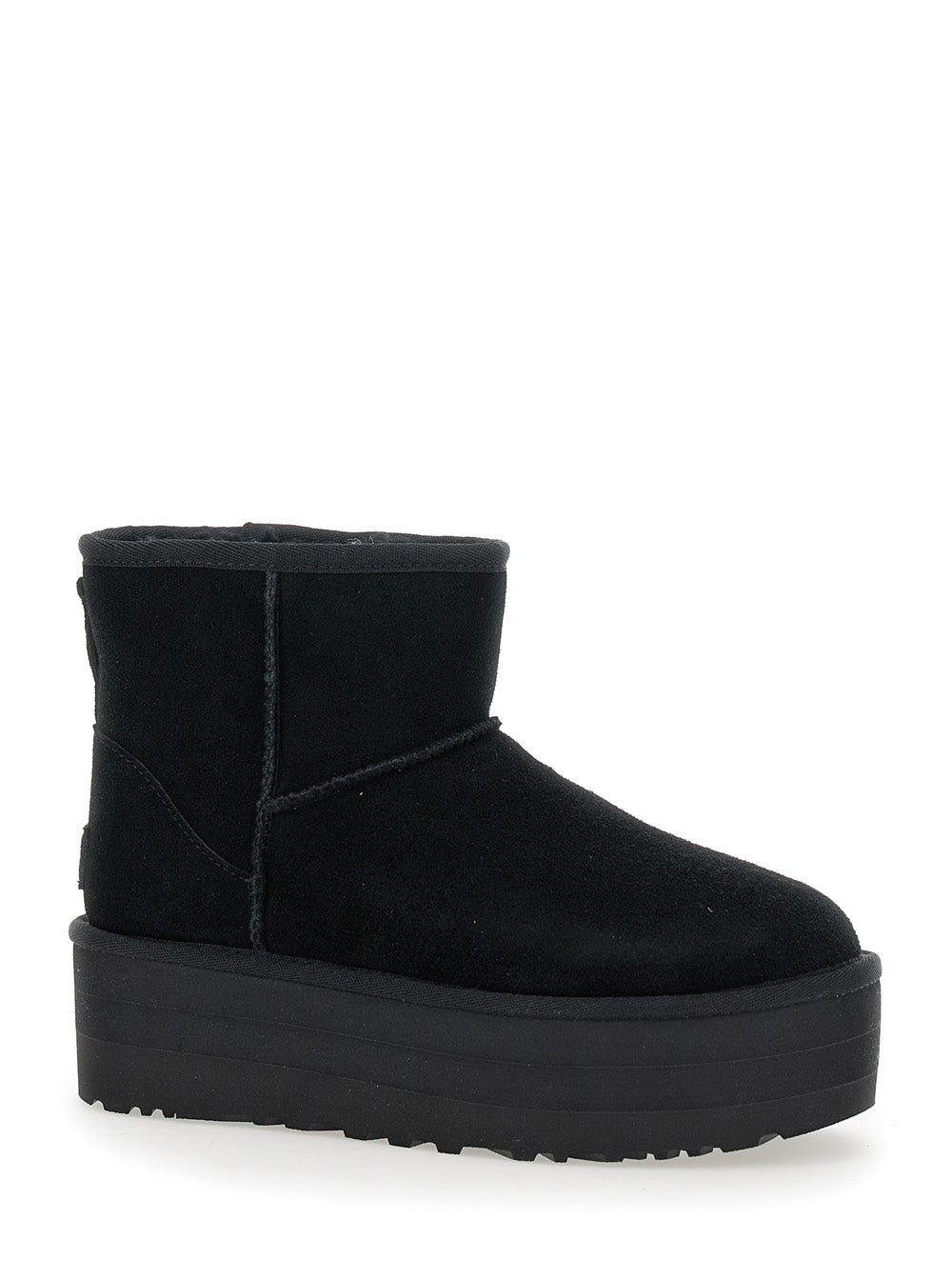 Classic Mini Platform Black Ankle Boots With Suede Woman Leather