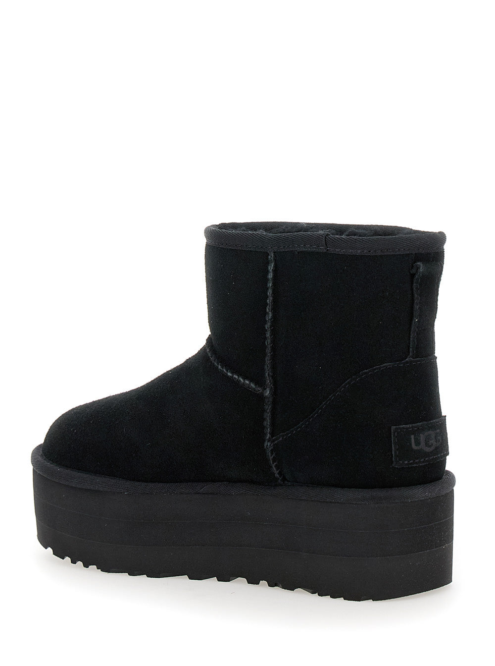 Classic Mini Platform Black Ankle Boots With Suede Woman Leather