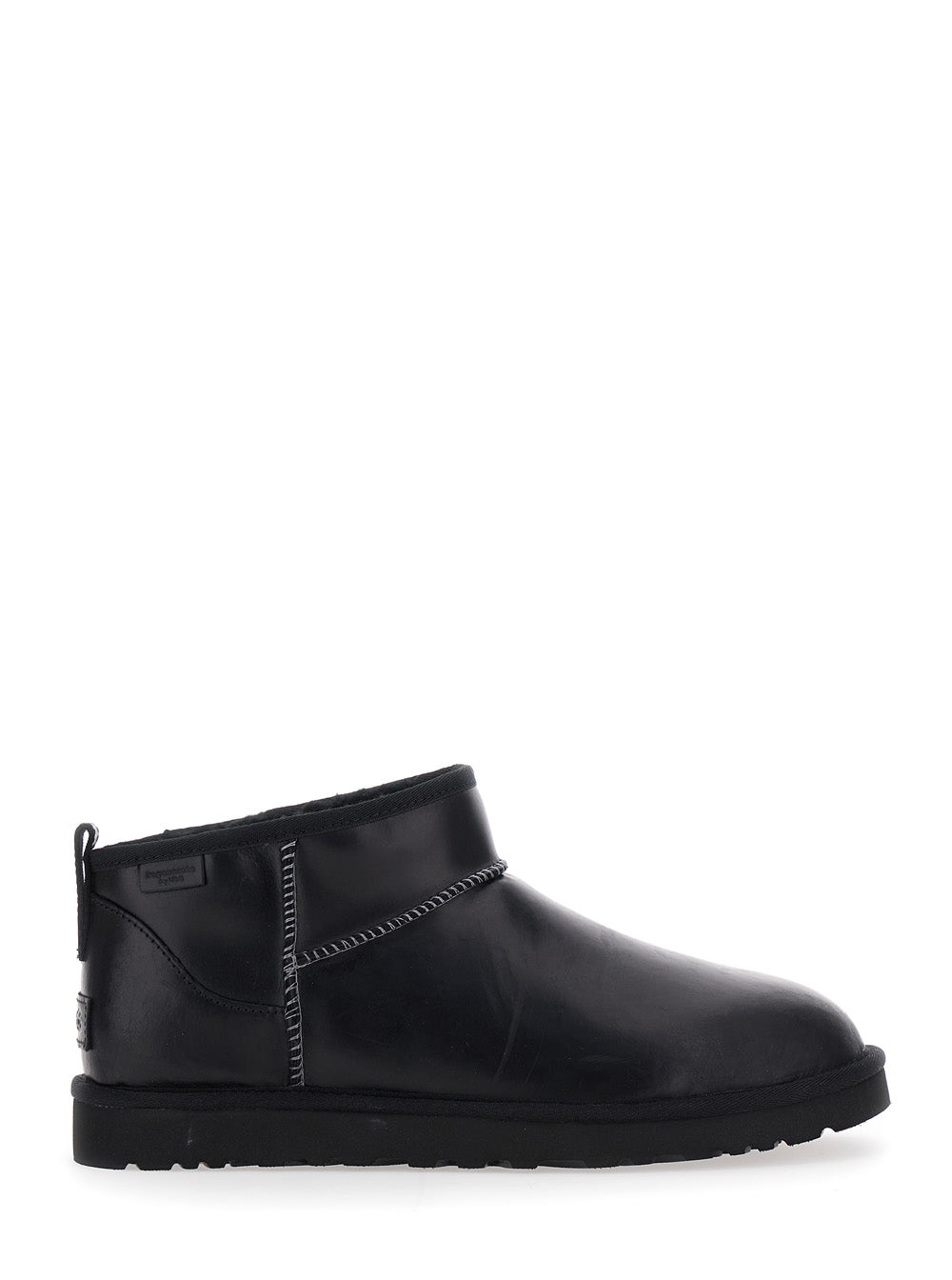Ultra Mini Black Boots with Logo Patch on Back in Leather Man Ankle