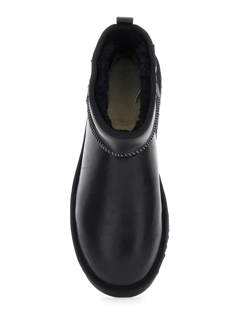 Ultra Mini Black Boots with Logo Patch on Back in Leather Man Ankle