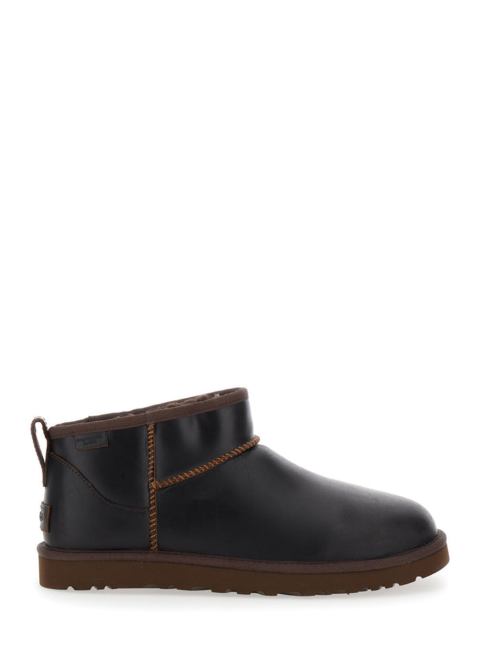 Classic Ultra Mini Brown Boots in Leather Man Ankle