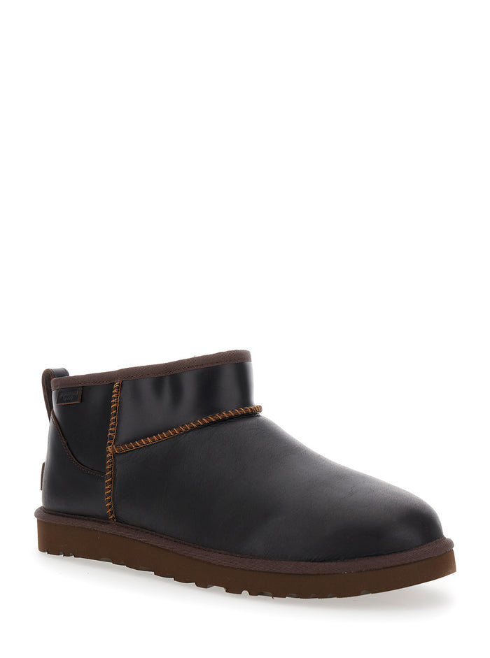 Classic Ultra Mini Brown Boots in Leather Man Ankle