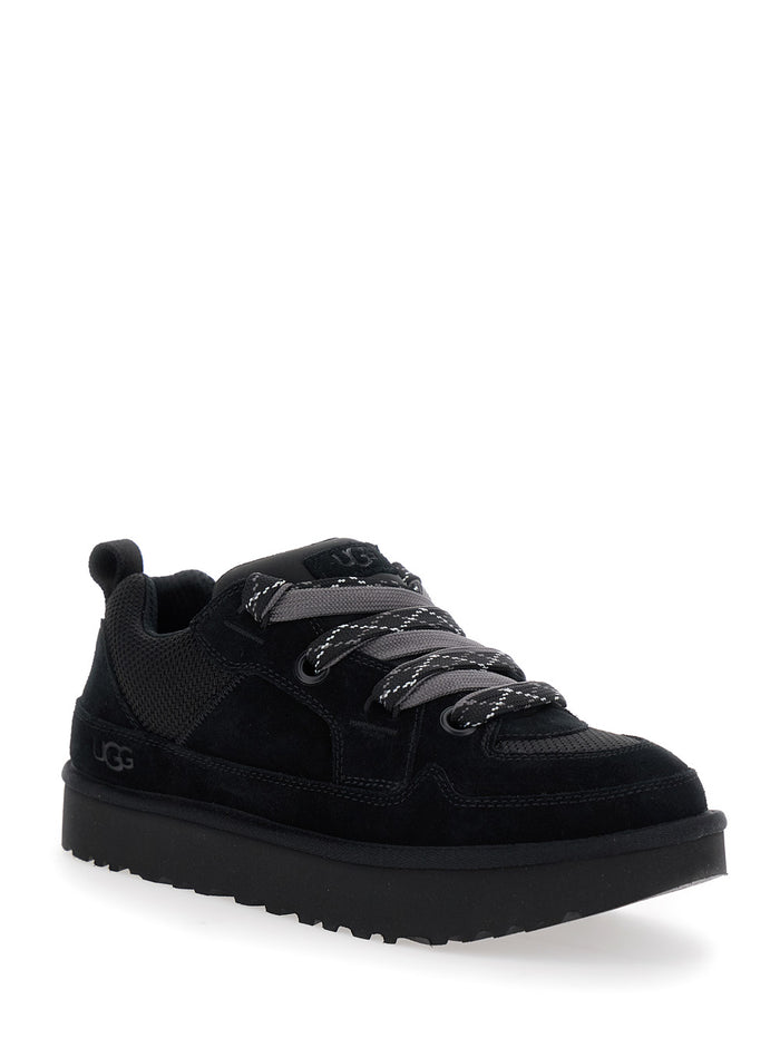 Lo Lowmel Black Sneakers with Mesh Inserts and Logo on the Side in Suede Man Leather Textile