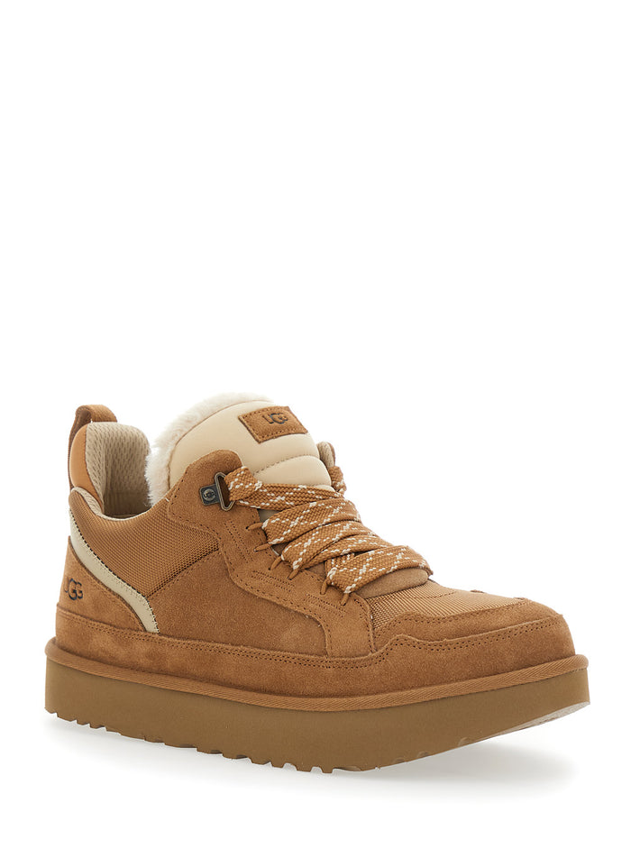 Brown Low Top Sneakers With Logo Patch On The Tongue Suede And Fabric Man Leather Textile Synthetic