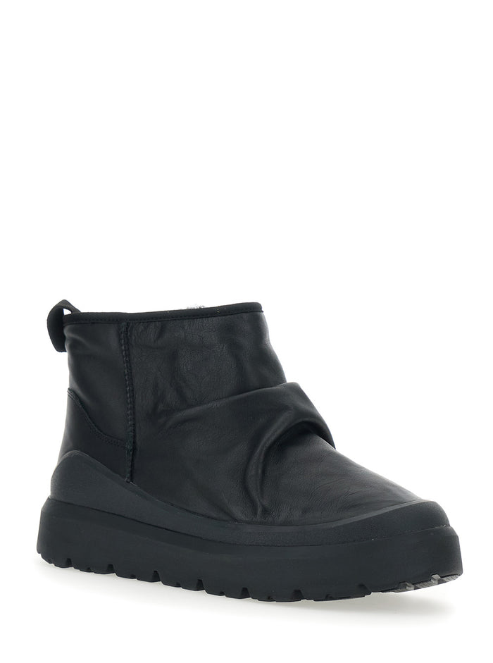 Heritage Utility Black Ankle Boots with Ruffle Detail in Leather Man Textile Synthetic