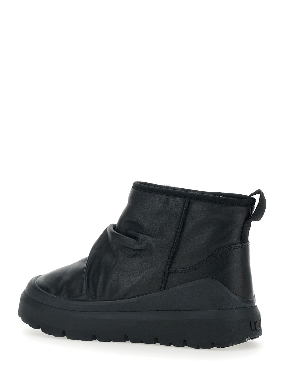 Heritage Utility Black Ankle Boots with Ruffle Detail in Leather Man Textile Synthetic