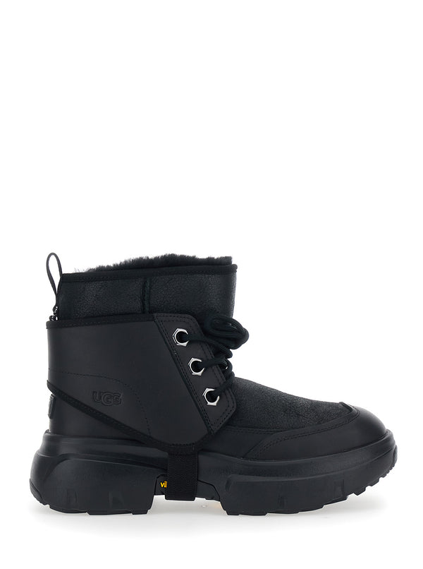 Black Leather Blend Ankle Boots With Platform Sole