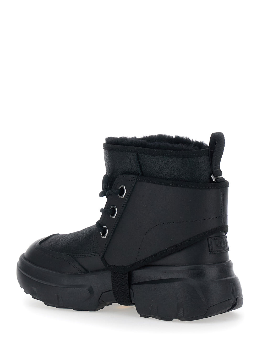 Black Ankle Boots with Side Logo and Platform Sole in Leather Blend Woman Twinface Textile