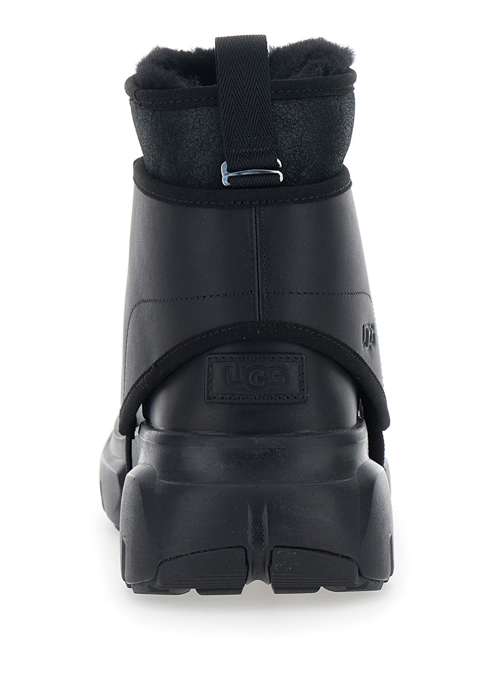Black Ankle Boots with Side Logo and Platform Sole in Leather Blend Woman Twinface Textile