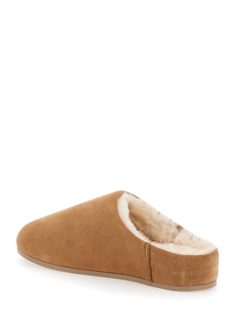 Elea Beige Mules with Logo Lettering on the Side and Shearling Lining in Suede Woman Leather Flat Shoes