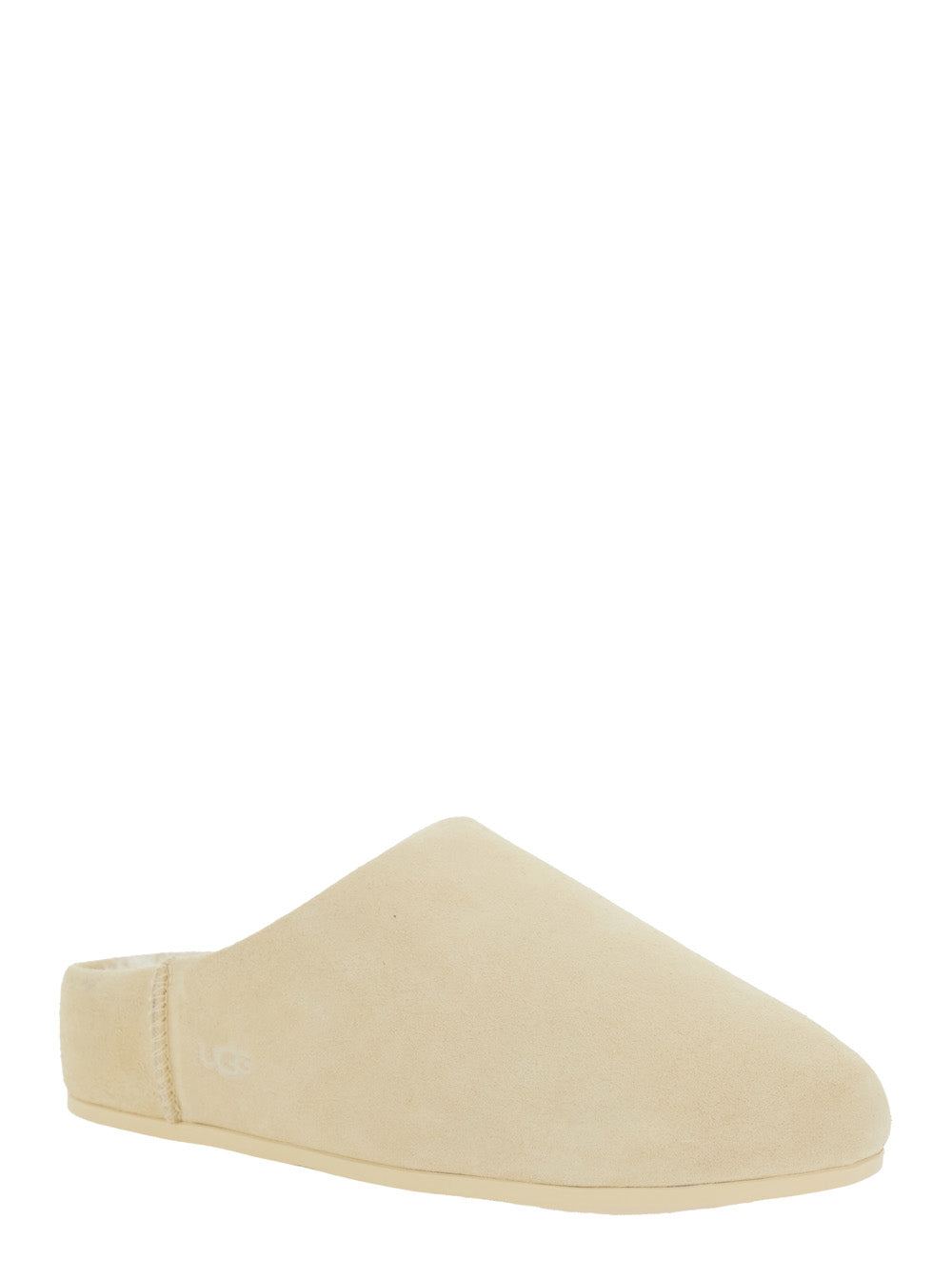 Elea Beige Mules with Logo Lettering on the Side and Shearling Lining in Suede Woman Leather Flat Shoes
