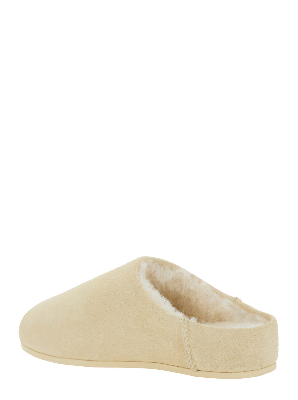 Elea Beige Mules with Logo Lettering on the Side and Shearling Lining in Suede Woman Leather Flat Shoes