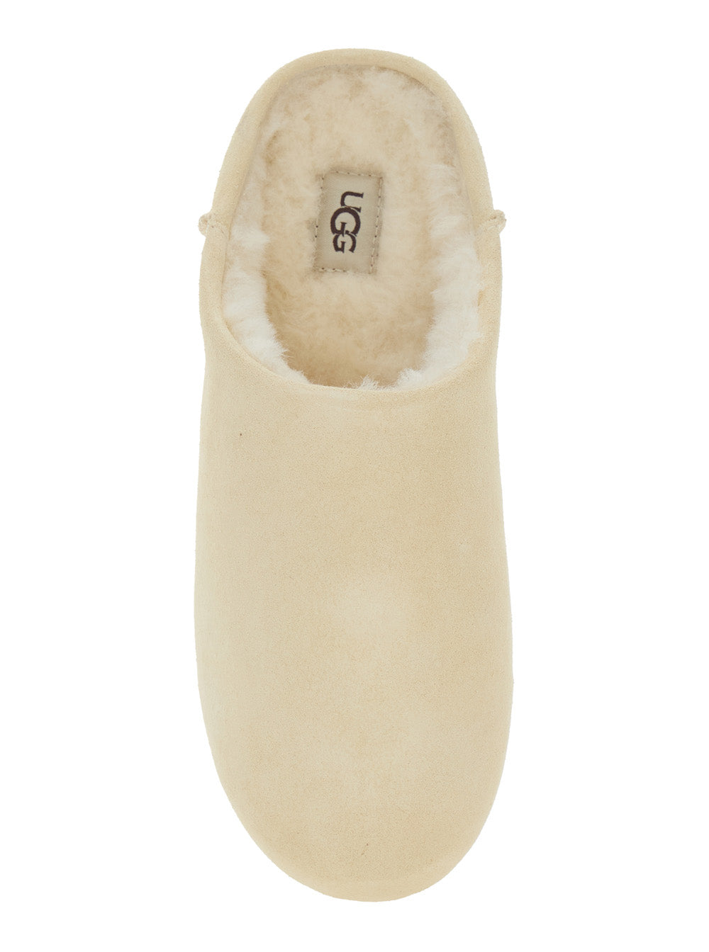 Elea Beige Mules with Logo Lettering on the Side and Shearling Lining in Suede Woman Leather Flat Shoes