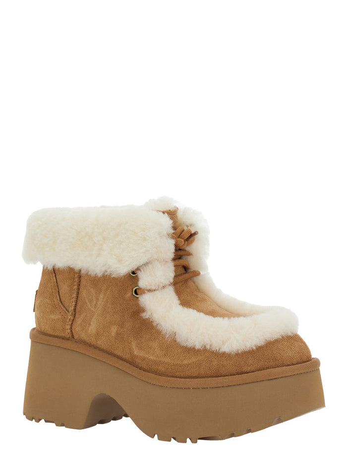 Esmee Beige Ankle Boots with Fur Detailing and Platform in Suede Woman Leather Other