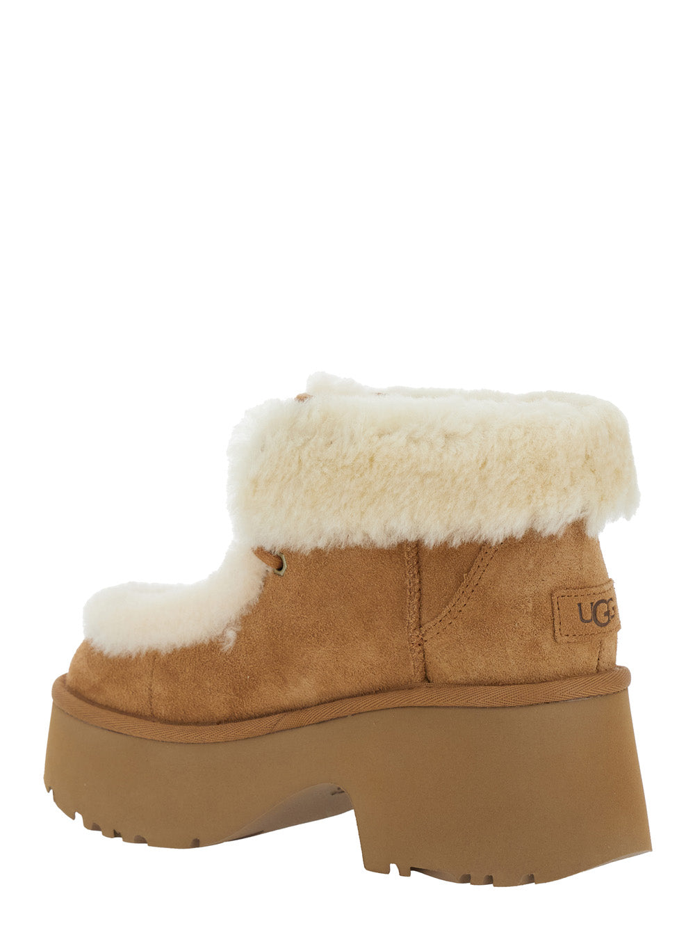 Esmee Beige Ankle Boots with Fur Detailing and Platform in Suede Woman Leather Other