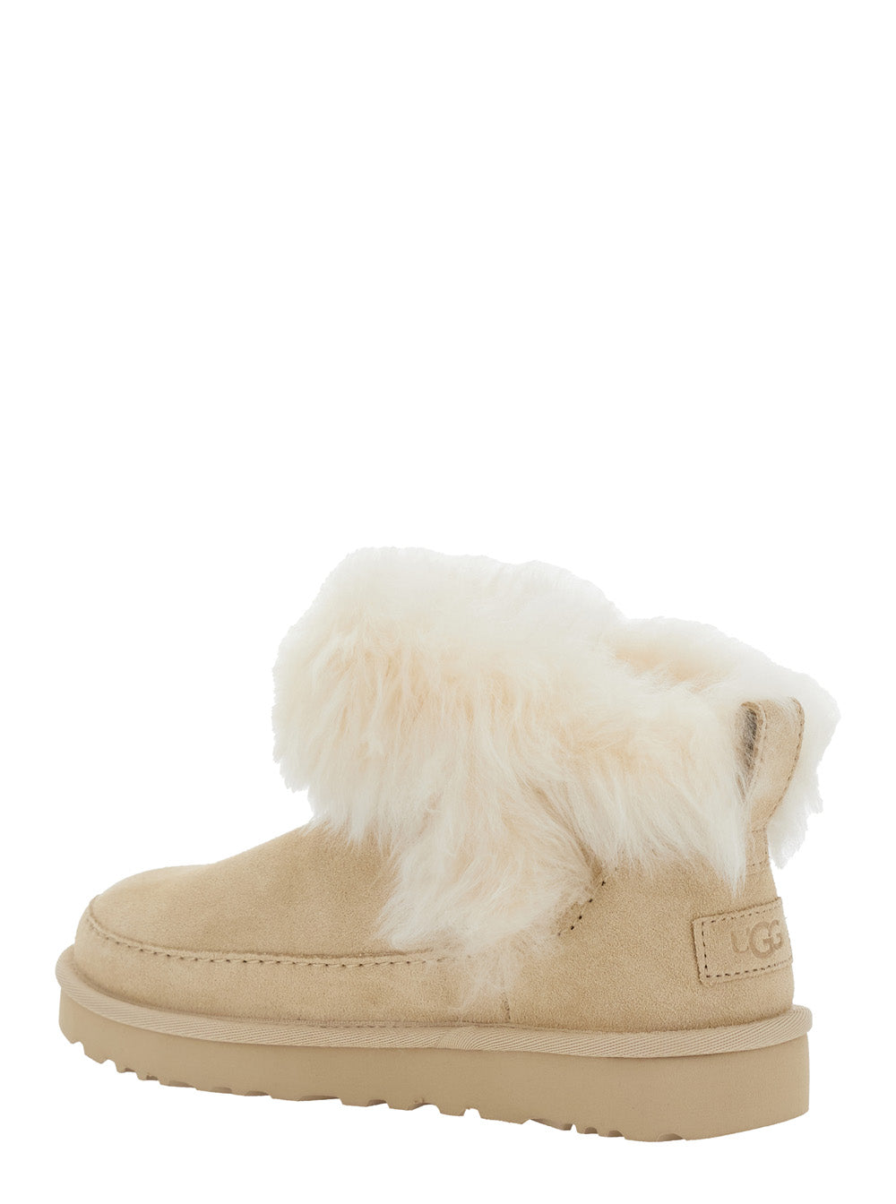 Classic Ultra Mini Chalet Beige Ankle Boots with Fur Design in Suede Woman Leather Other