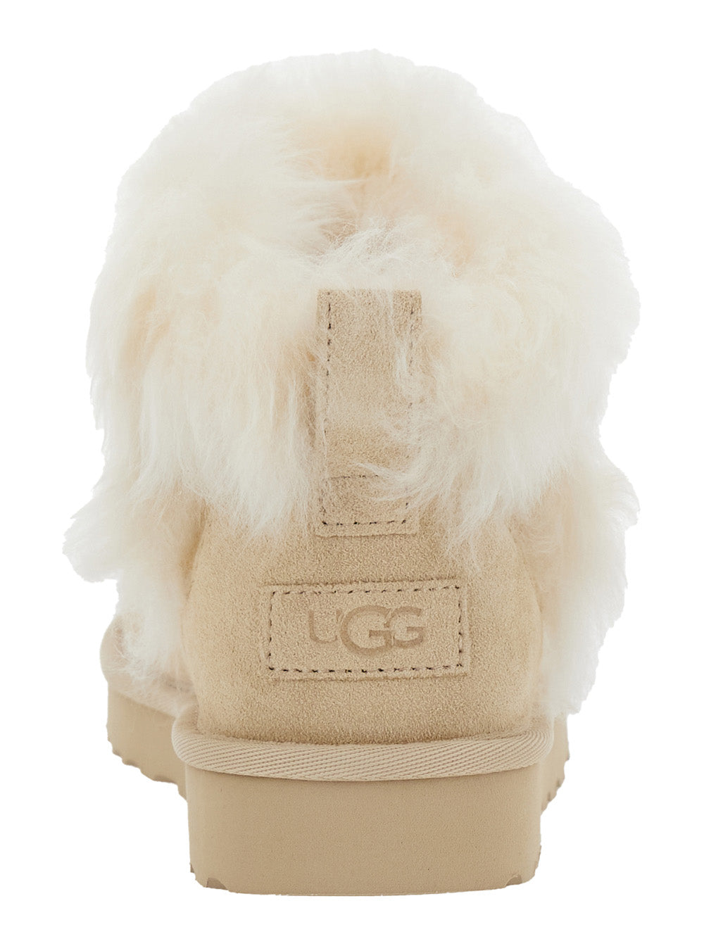 Classic Ultra Mini Chalet Beige Ankle Boots with Fur Design in Suede Woman Leather Other