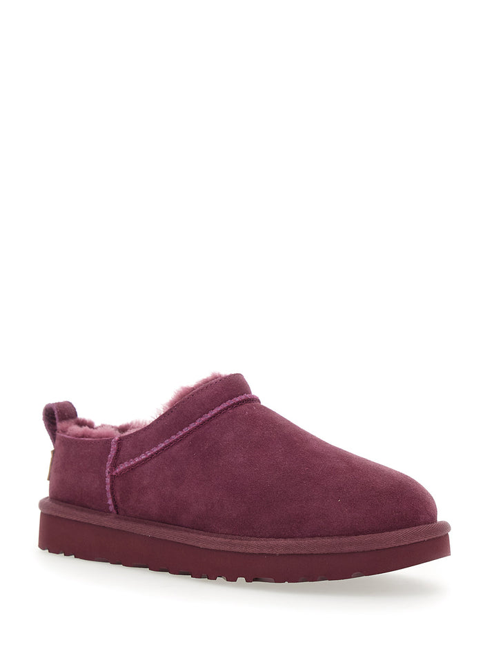 Classic Micro Bordeaux Ankle Boots with Logo Embossed in Suede Woman Leather