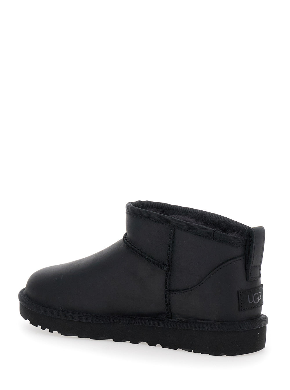 Classic Ultra Mini Black Ankle Boots With Shearling Lining Leather Woman