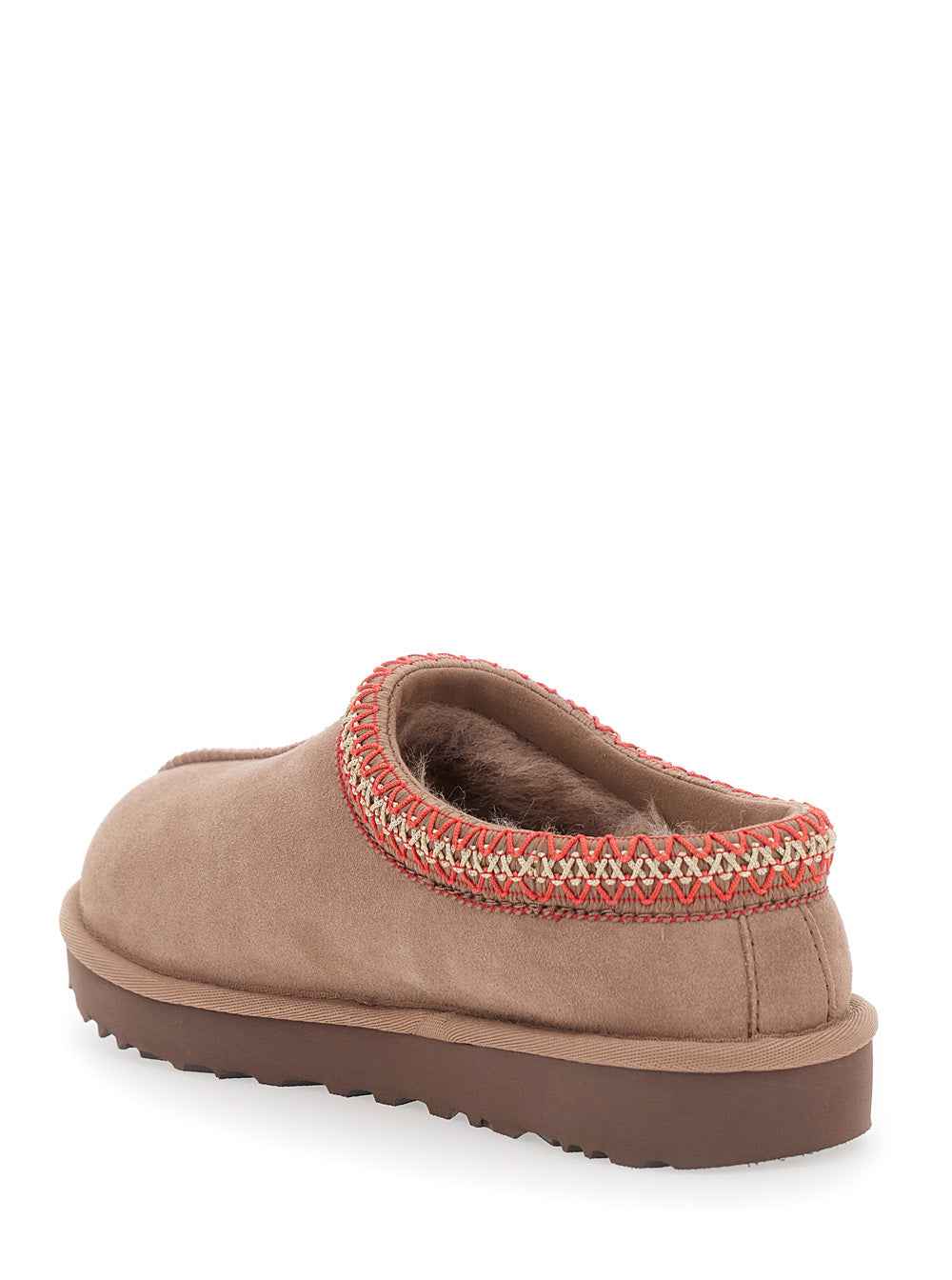 Tasman Beige Mules with Embossed Logo in Suede Woman Leather Textile Flat Shoes