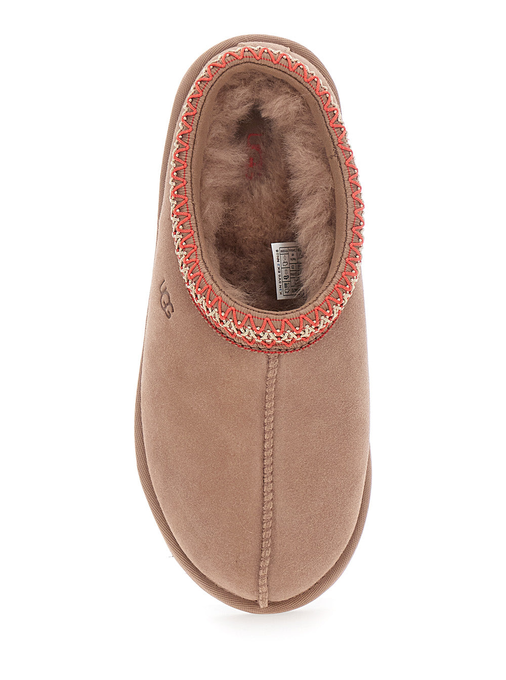 Tasman Beige Mules with Embossed Logo in Suede Woman Leather Textile Flat Shoes