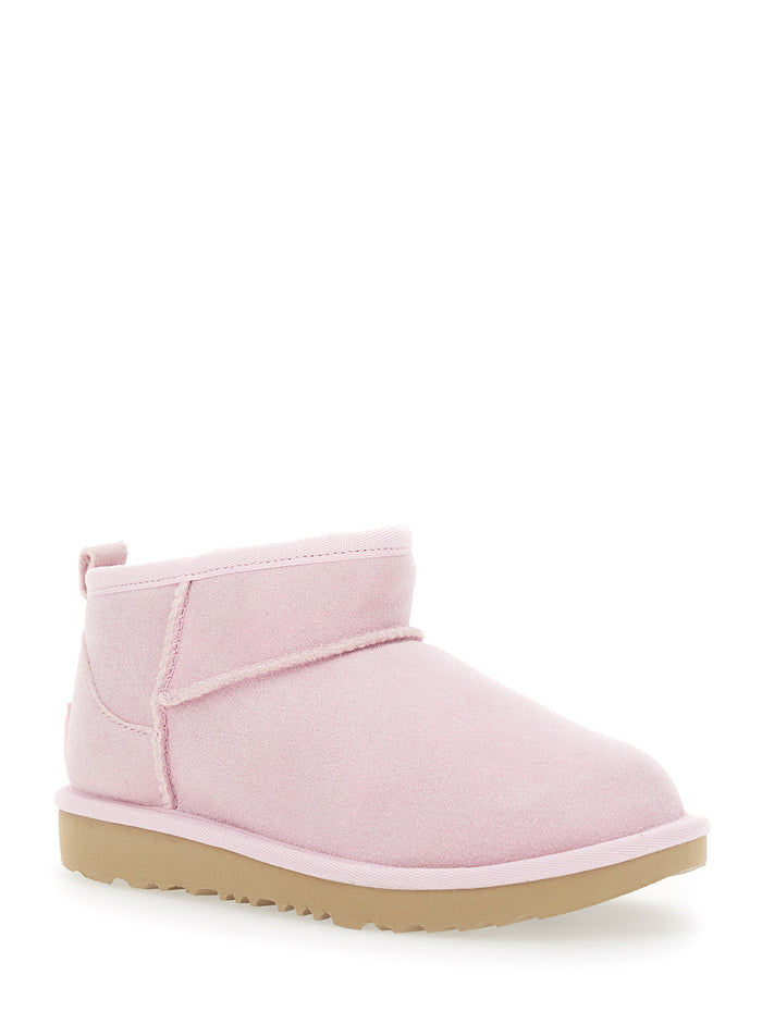 Classic Ultra Mini Pink Ankle Boots With Shearling Lining Leather Girl