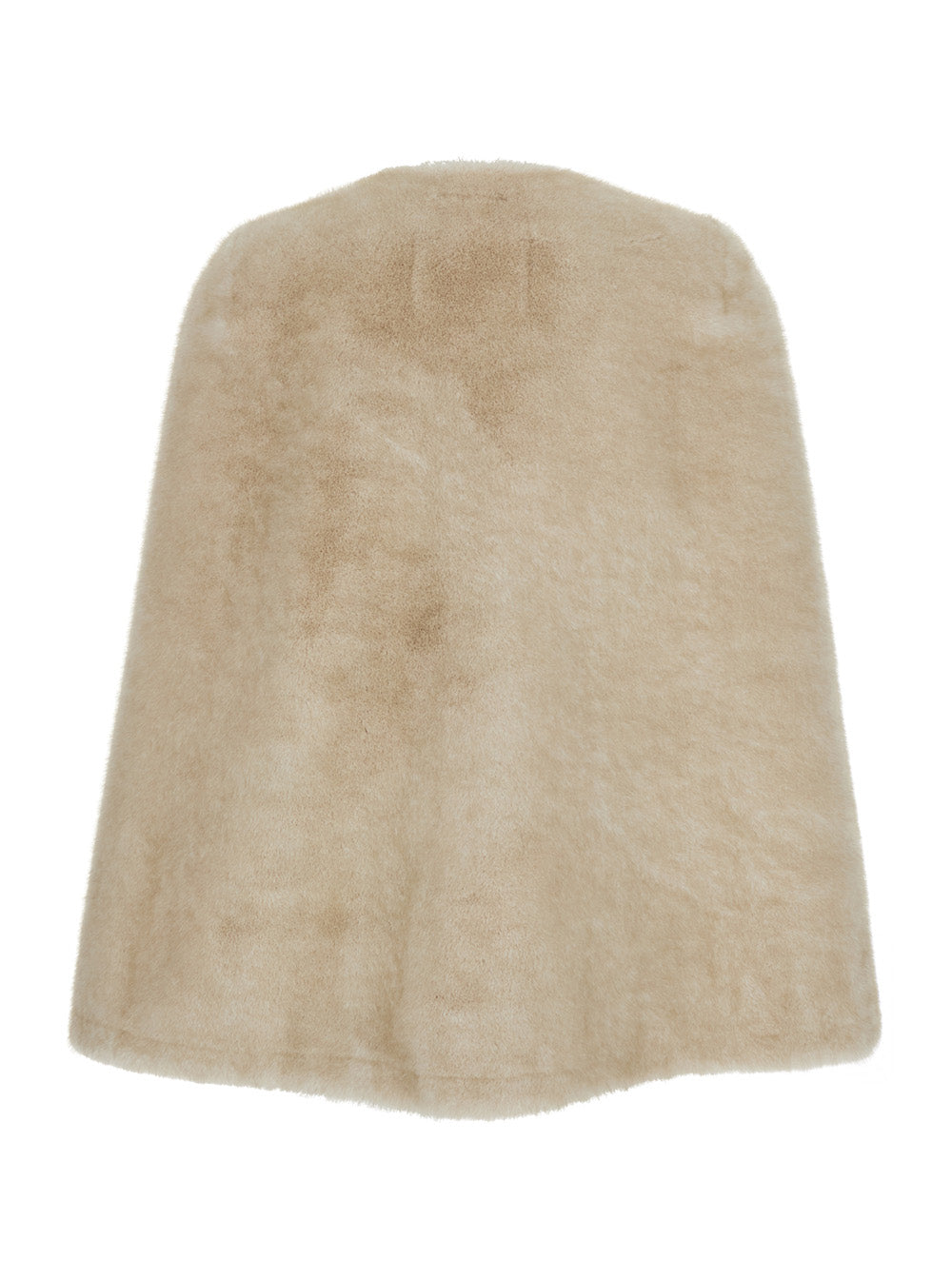 Beige Round Neck Hood with Trapezoid Design in Faux Fur Woman Polyester Outerwear