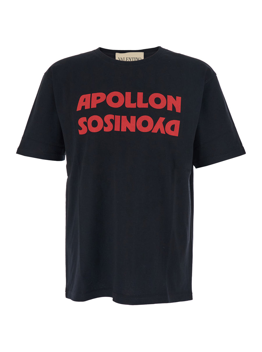 Black Crewneck T-Shirt With Front Print Cotton T-shirts