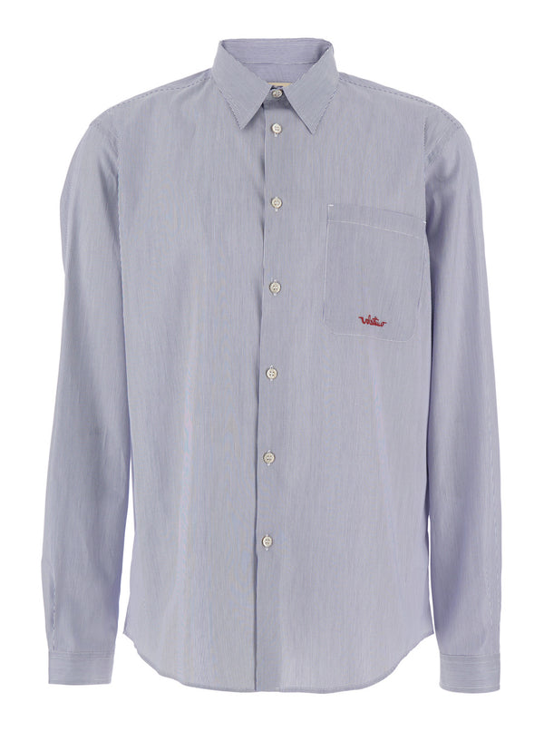 Light Blue Cotton Shirt With Striped Motif