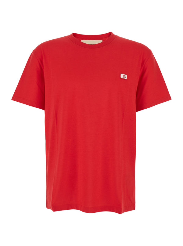 Red Crewneck T-Shirt With Vlogo Cotton T-shirts