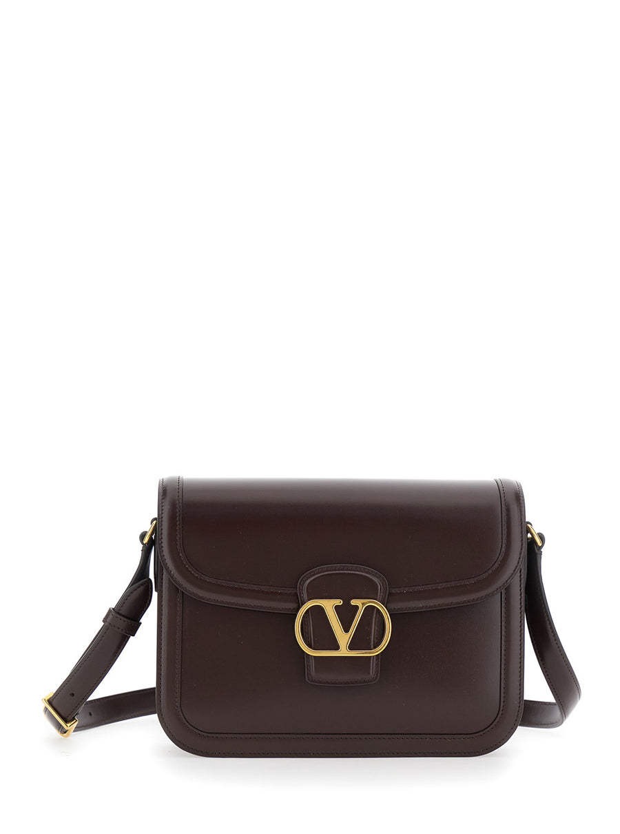 Brown Crossbody Bag With Vlogo Detail Calf Shoulder