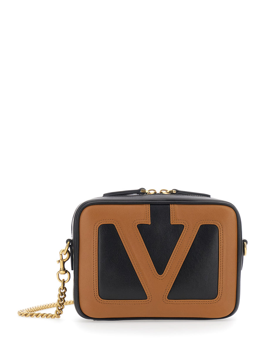 Black Shoulder Bag With Maxi Vlogo Leather