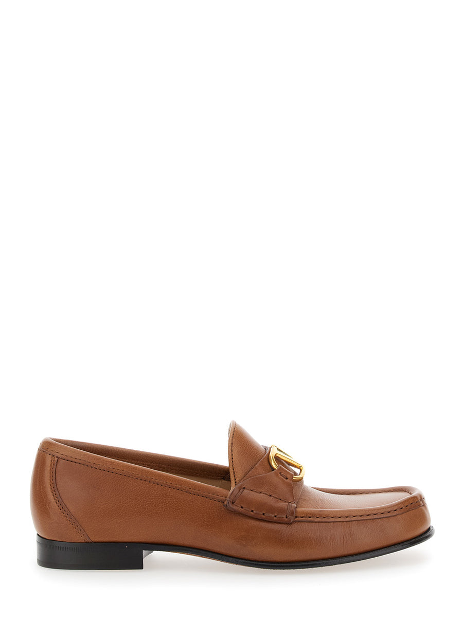 Loafers Beige Leather With Vlogo Signature Brown Buffalo
