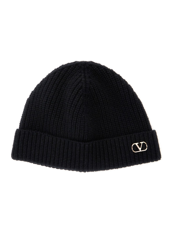 Black Knit Beanie With Vlogo Cashmere Hat