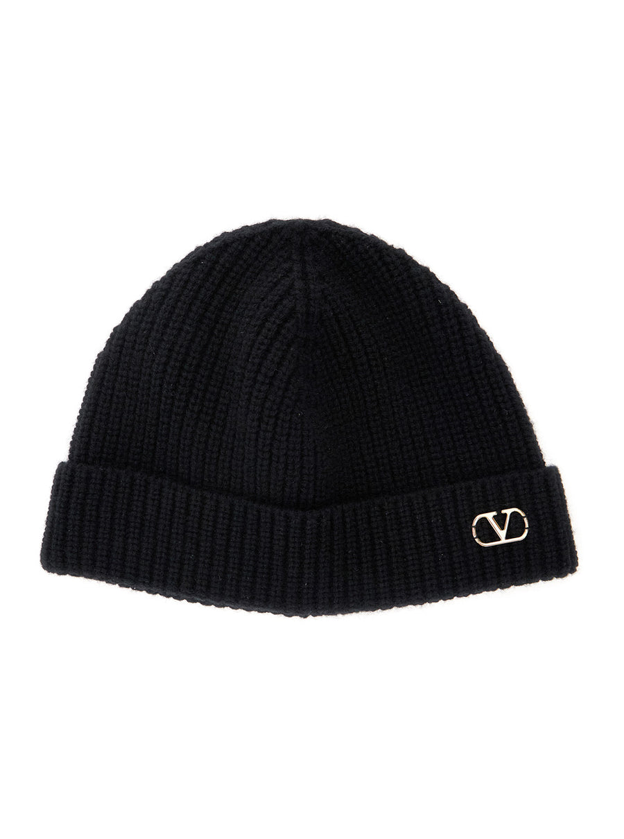 Black Knit Beanie With Vlogo Cashmere Hat
