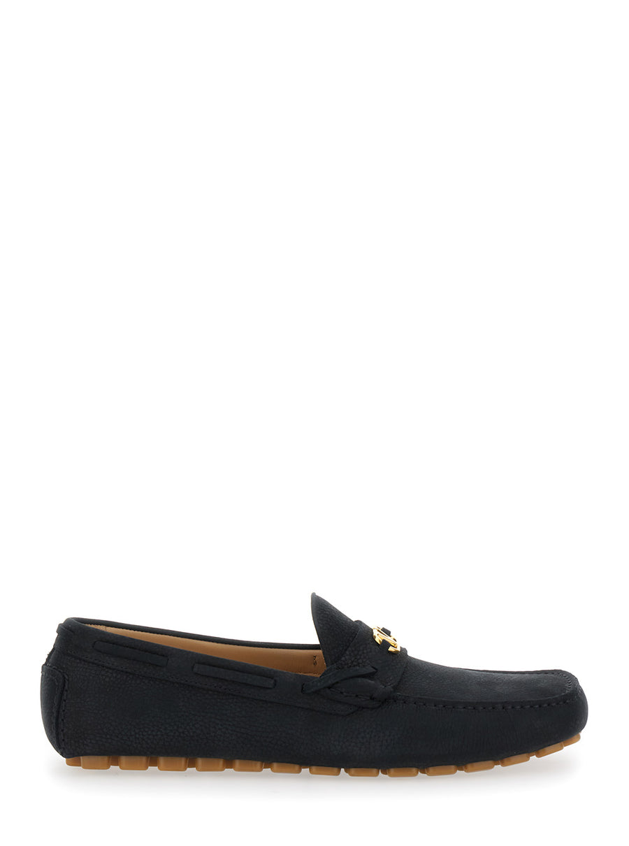 Black Suede Loafers With Vlogo Plaque Calf