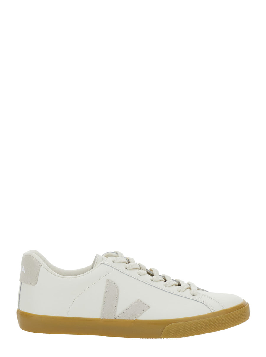 White Low Top Sneakers With Logo Details Leather Trainers