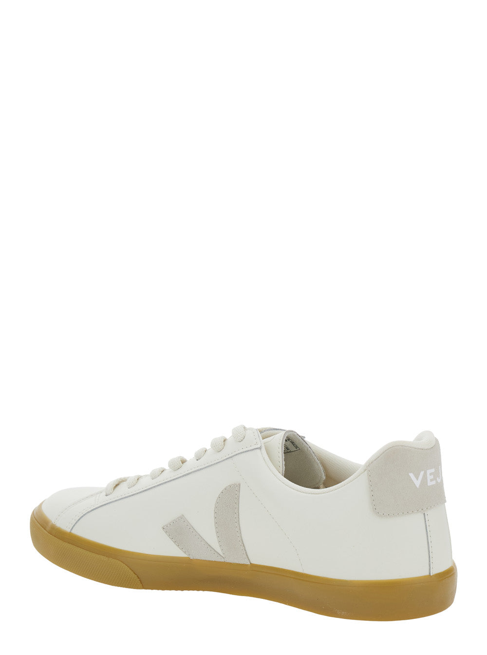 Esplar White Low Top Sneakers with Contrasting Heel Logo Lettering and Patch on the Side in Leather Unisex