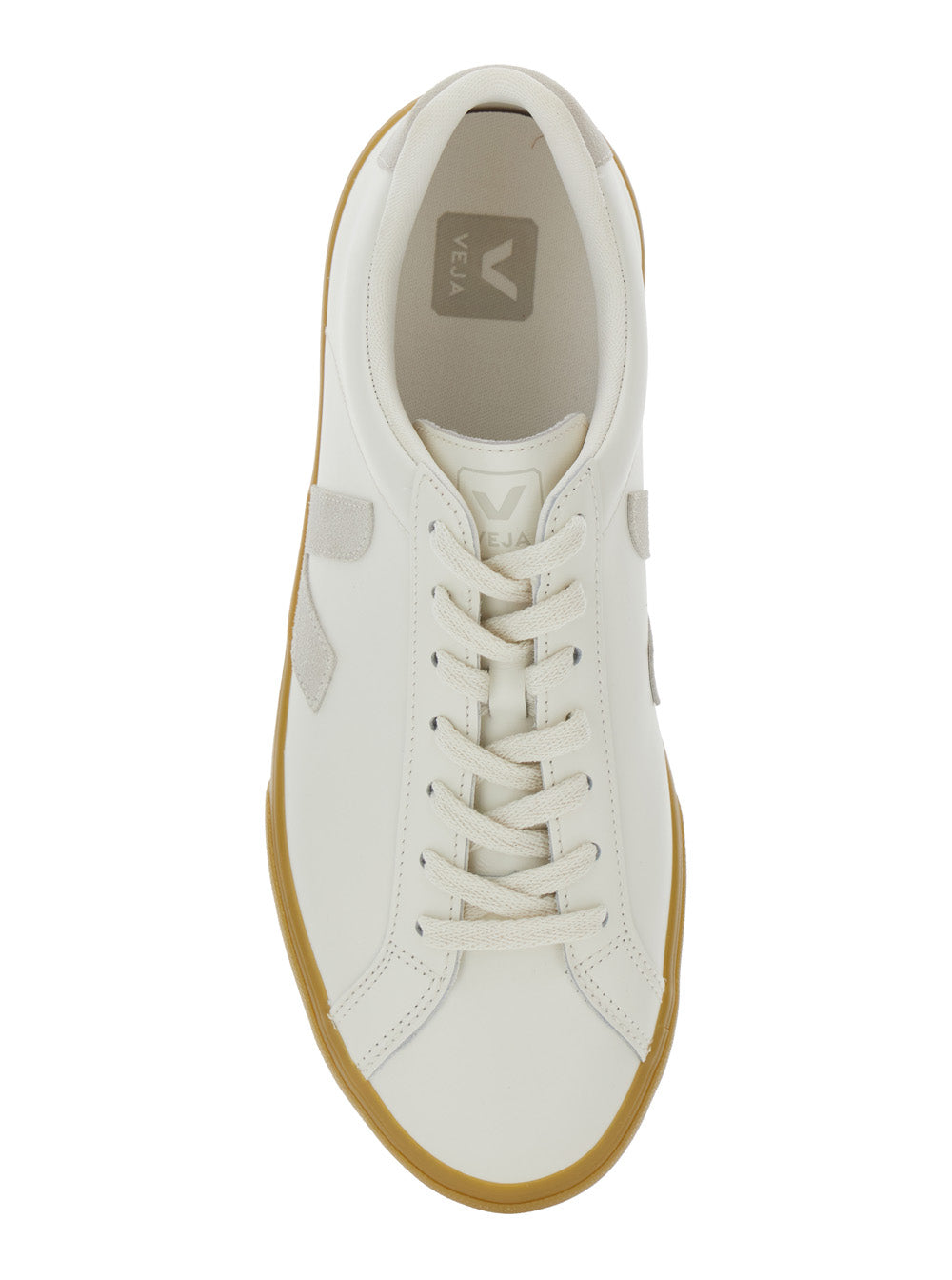 Esplar White Low Top Sneakers with Contrasting Heel Logo Lettering and Patch on the Side in Leather Unisex